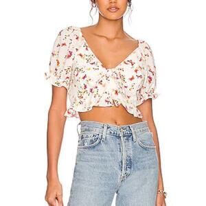 BCBGeneration Butterfly Print Knot Front V-Neck Cropped Blouse Women's Small